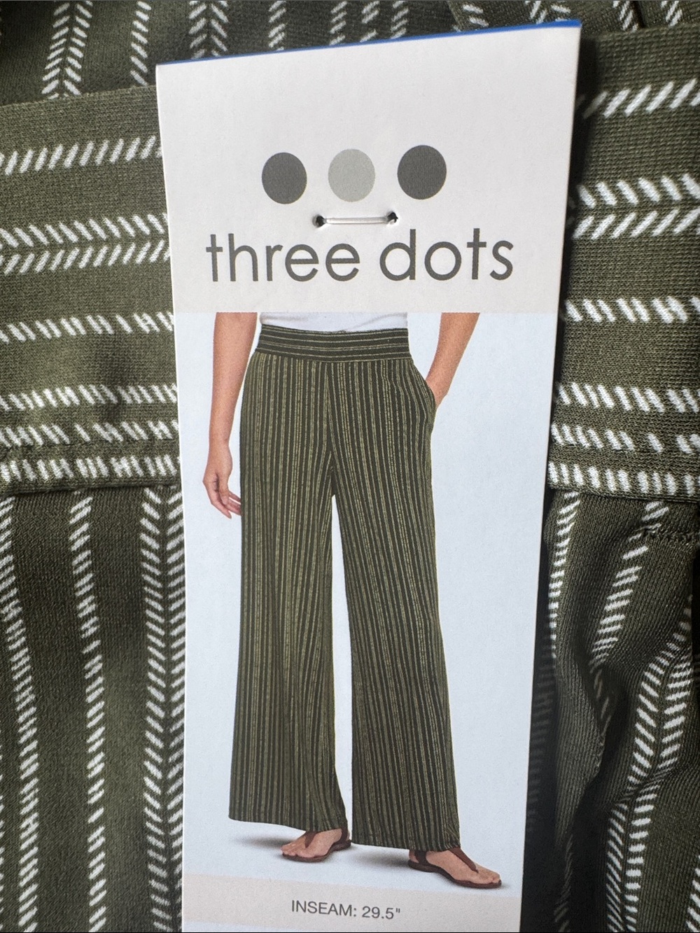 Three Dots Olive & White Striped Wide-Leg Pants